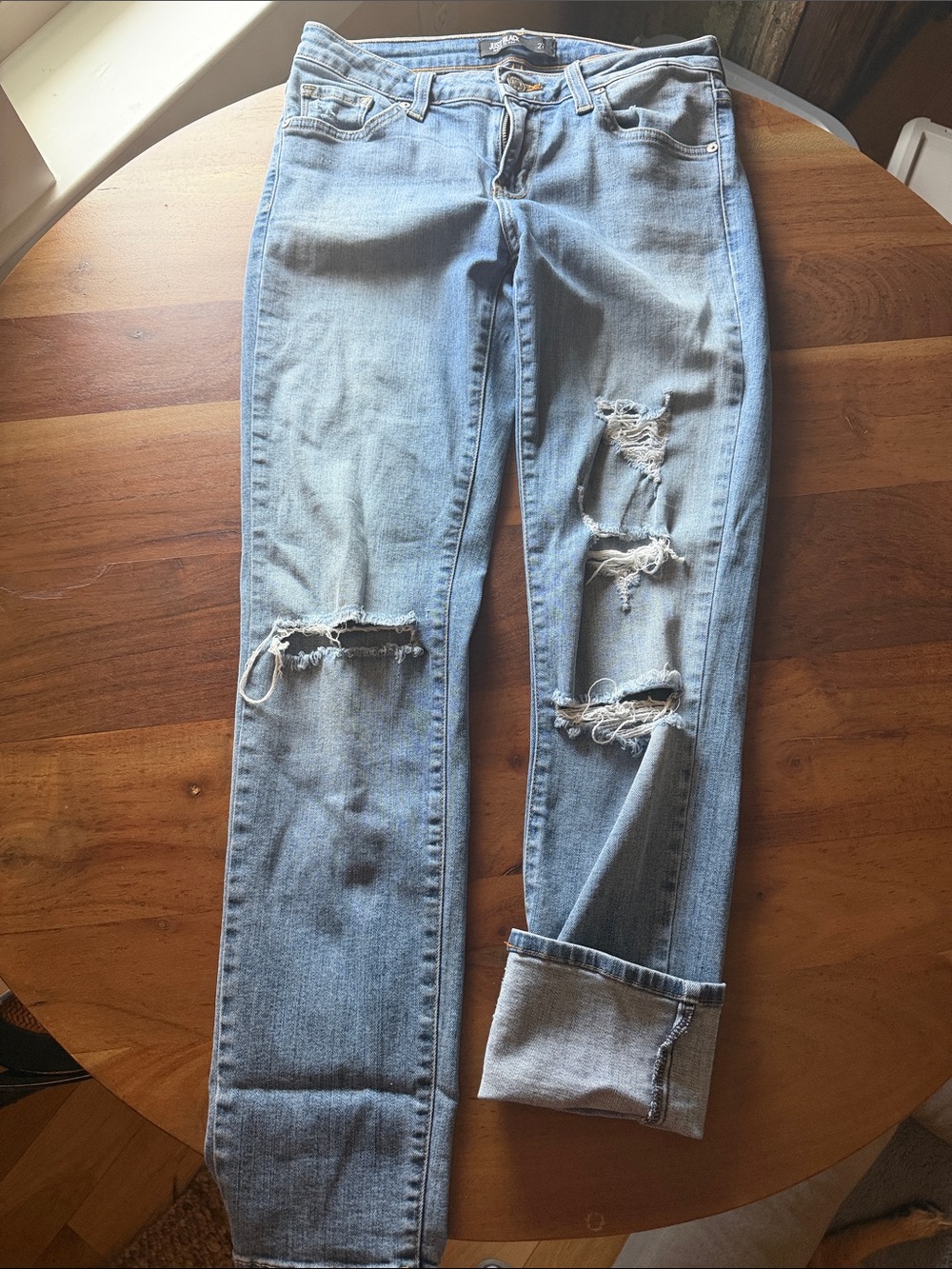 Just USA Light Blue Distressed Boyfriend Jeans